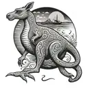 kangaroo and loch ness monster tattoo design idea