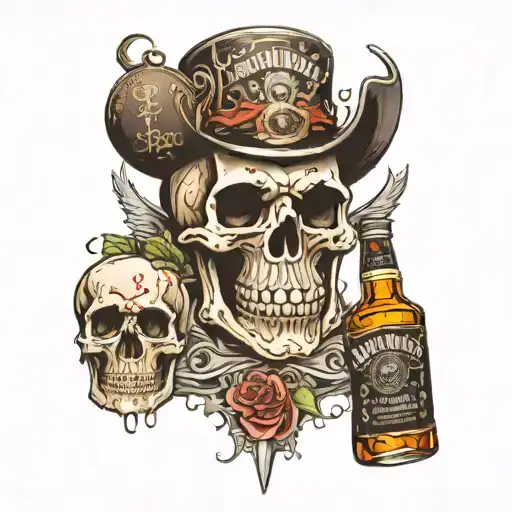 jack daniel and skull tattoo design idea