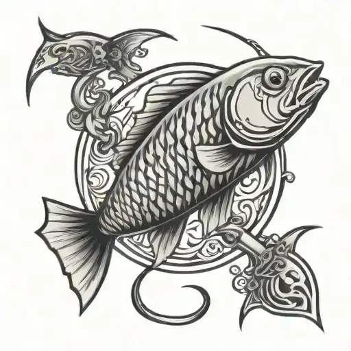 fish and rod bending tattoo design idea