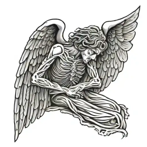 weeping angel sitting heart shattered  tattoo design idea