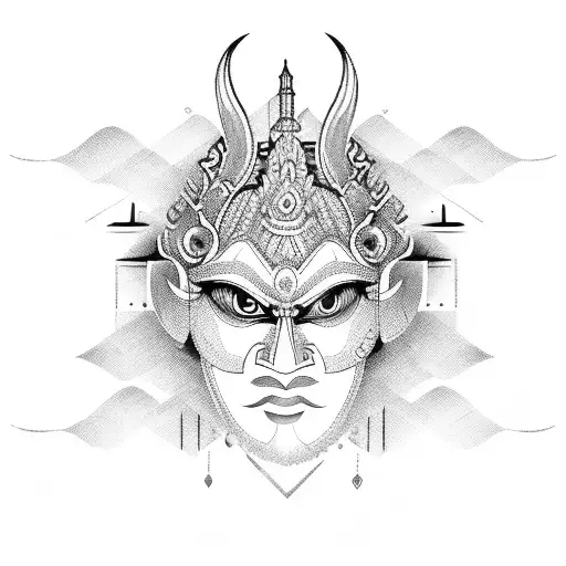 sinhala traditional warrior mask tattoo design idea