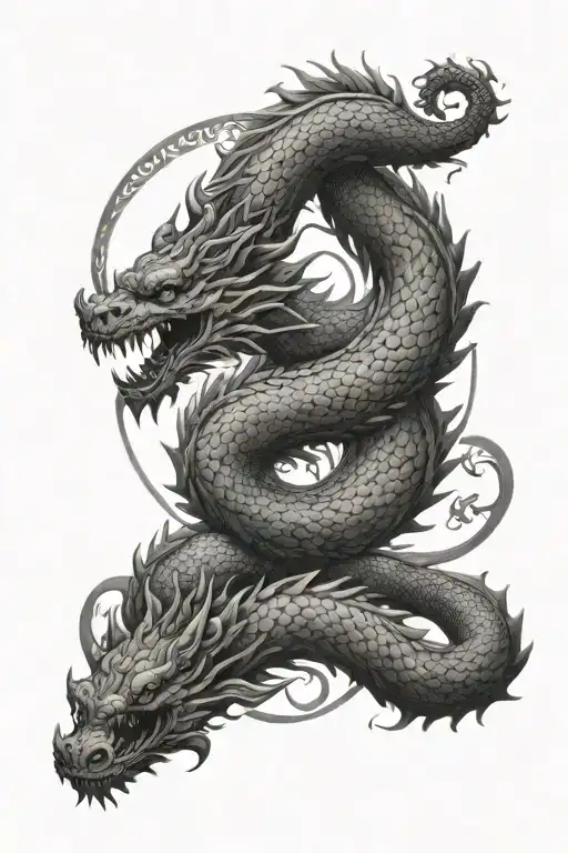 Slavic mythology with dragon in yingyang symbol tattoo design idea