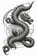 Slavic mythology with dragon in yingyang symbol tattoo design idea