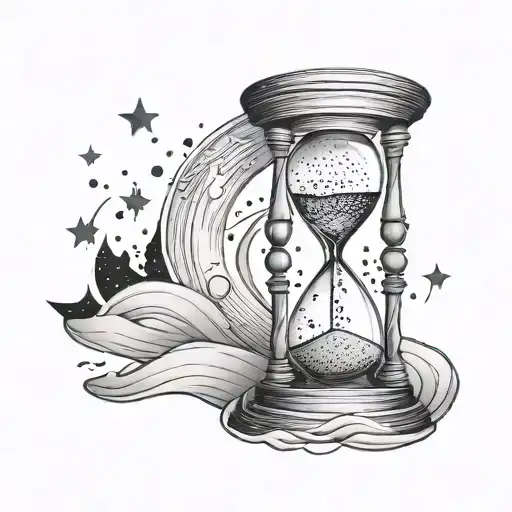hourglass filled with the night sky with stars falling like sand tattoo design idea