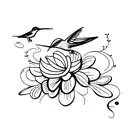 elegant flowers with a humming bird and frogs on fly tattoo design idea