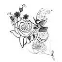 elegant flowers with a humming bird and frogs on fly tattoo design idea