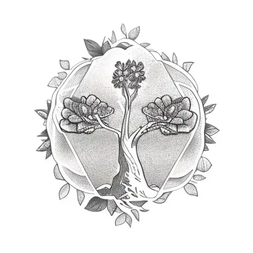 nature tree  flowers combined with peace sign elephant vegetables  tattoo design idea