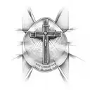 Christian Cross behind right ear with bible quote tattoo design idea