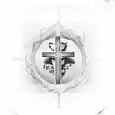 Christian Cross behind right ear with bible quote tattoo design idea