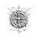 Christian Cross behind right ear with bible quote tattoo design idea