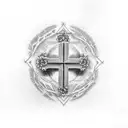 Christian Cross behind right ear with bible quote tattoo design idea