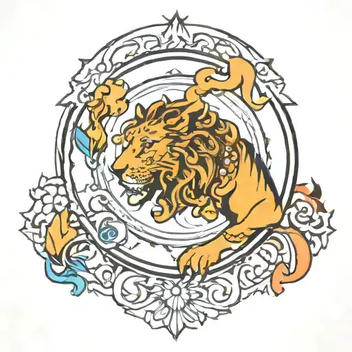 leo, infinity, air water earth fire elements  tattoo design idea