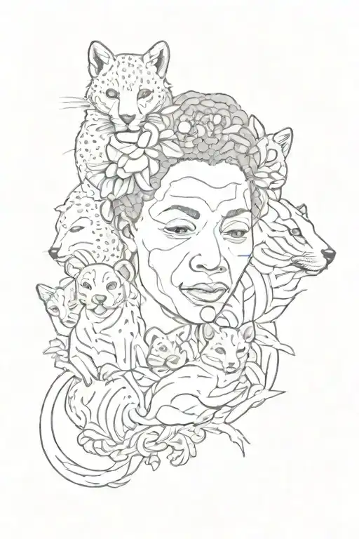 Mandela animals baby midwife medical profession intertwined tattoo design idea
