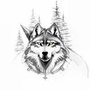 medieval Knight with wolf pack surrounded by trees with castle in the back ground to go on forearm tattoo design idea