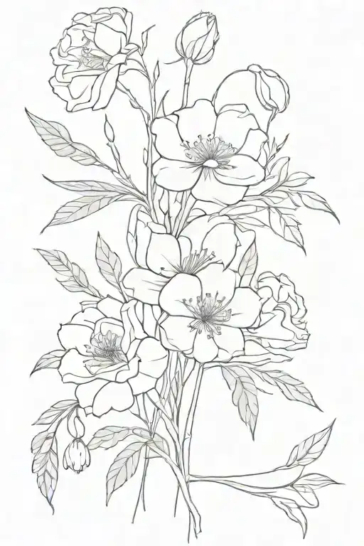 birth flower bouquet of January February march June December in a vase   tattoo design idea