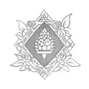 Upper arm tattoo with a buddha surrounded by delicous monster leaves and hibuscus flowers with a flower of life pattern tattoo design idea