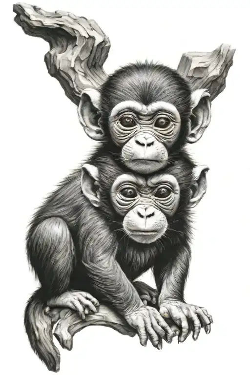 baby monkey on top of a baby bear   tattoo design idea