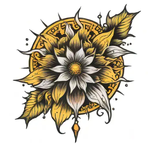 sun flower rain cross christian tattoo design idea