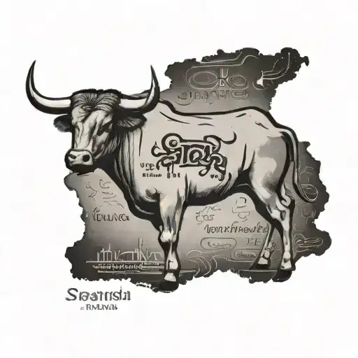 Spanish map with bull and Spanish writing  tattoo design idea