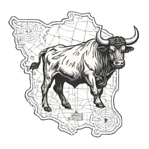 map with a bull and spanish tapasty  tattoo design idea
