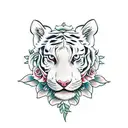 a full body white tiger with roses tattoo design idea
