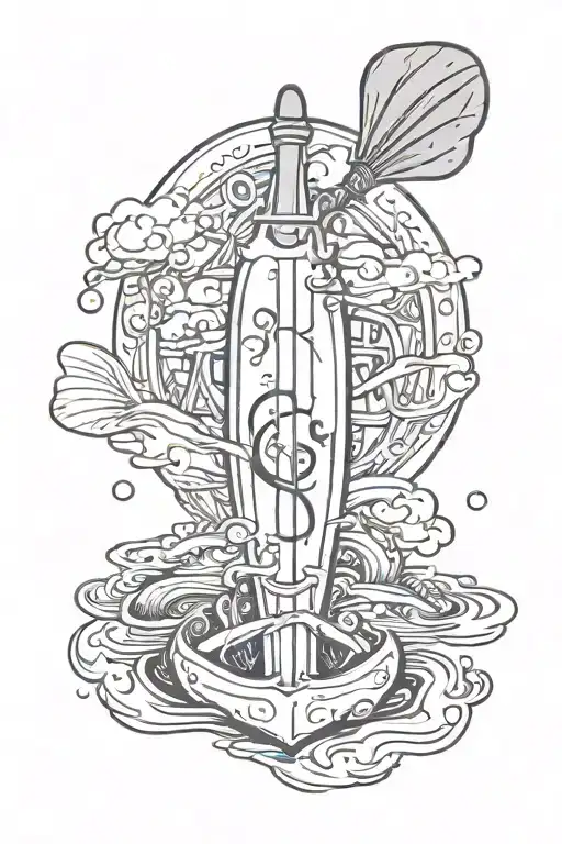 an oar with the aquarius zodiac sign inside the end of the oar. Incorporate scuba diving tattoo design idea