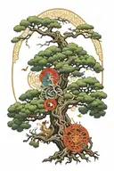 Sumerian tree of life mixed with a roman god atlas holding tattoo design idea