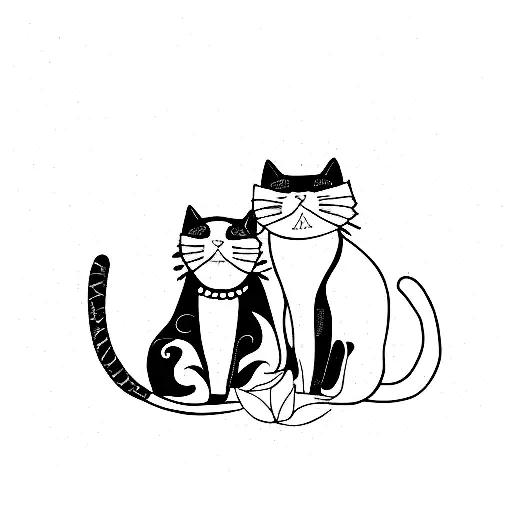 black ang orange cat sitting next to eachother tattoo design idea