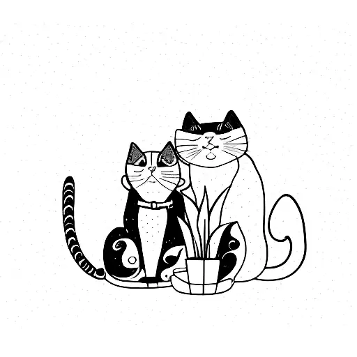 black ang orange cat sitting next to eachother tattoo design idea
