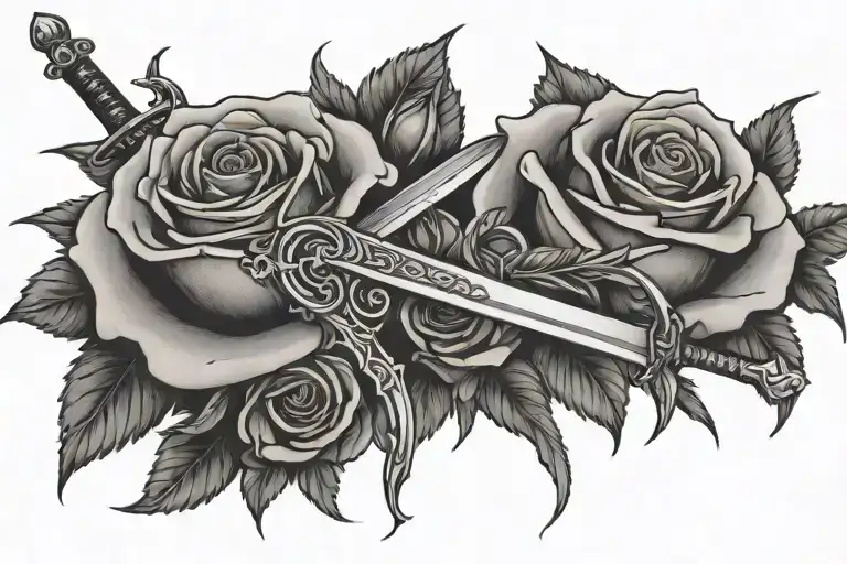 roses swords love betrayal happiness tattoo design idea