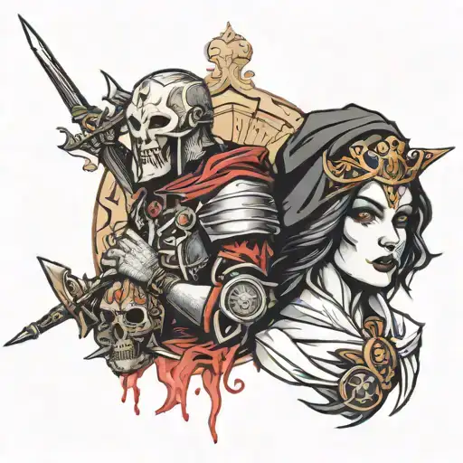 templar and beautiful witch tattoo design idea