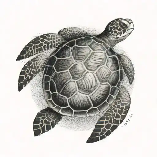A dotwork tattoo of a sea turtle with the Hawaiian islands in the background tattoo design idea
