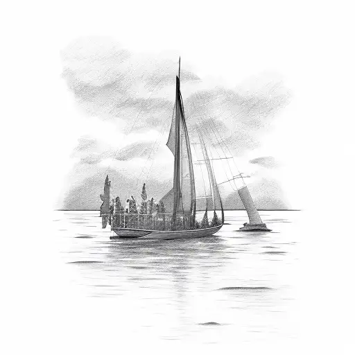 boat sailing to sunset tattoo design idea