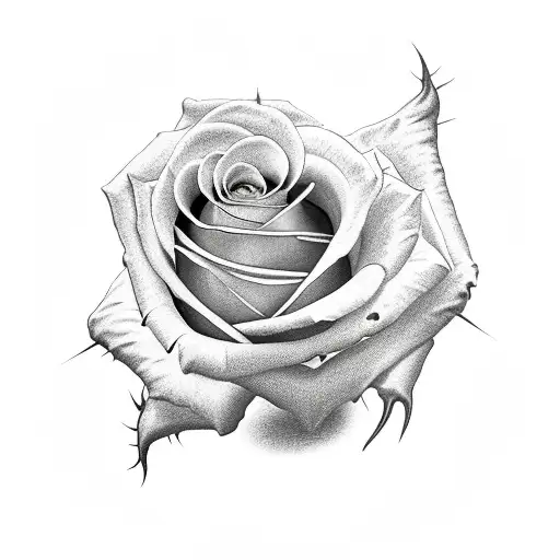 rose with thorns that says "love hurts" tattoo design idea