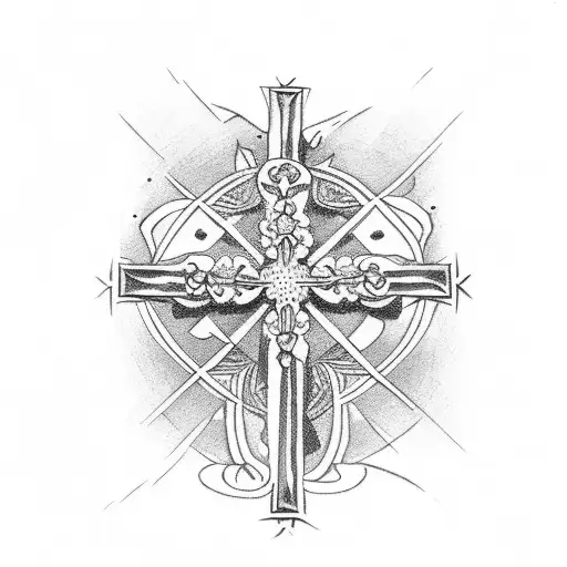 thick wooden cross with wildflowers tattoo design idea