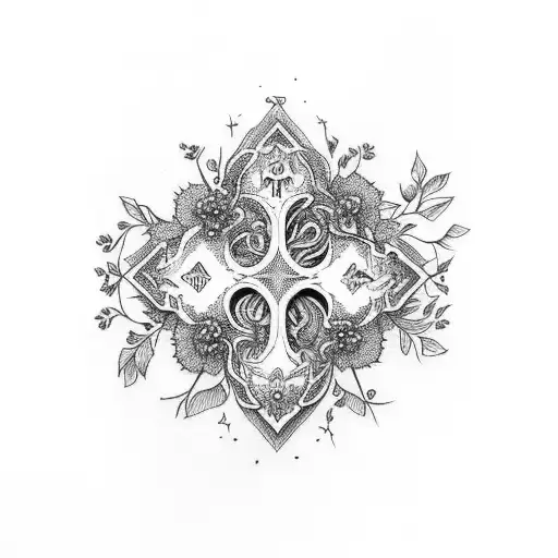 thick cross with wildflowers tattoo design idea