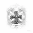 thick wooden cross with tiny wildflowers around it tattoo design idea