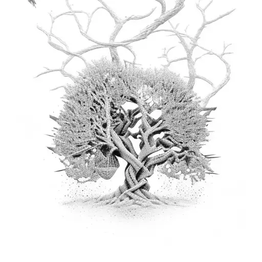 elder wood tree made of crystal with rose in hope of the tree tattoo design idea