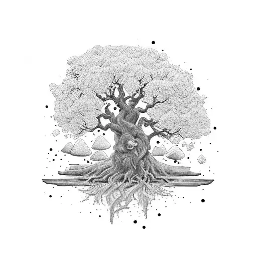 elder wood tree made of crystal with rose in left eye tattoo design idea