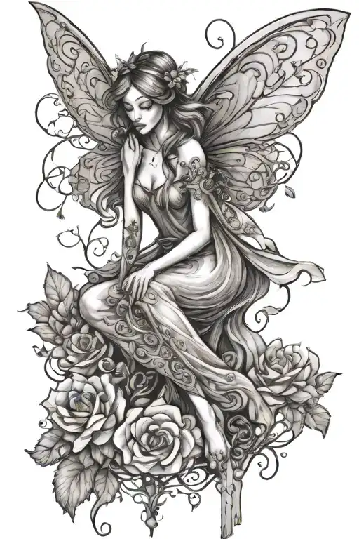 earthy feminine fairy tattoo design idea