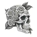 Skull with intricate roses inside tattoo design idea