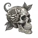 Skull with intricate roses inside tattoo design idea