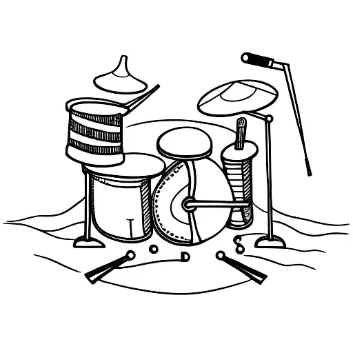 A minimalist tattoo of a drum set with drumsticks tattoo design idea