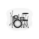 A drum set surrounded by musical notes tattoo design idea