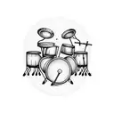 A drum set surrounded by musical notes tattoo design idea