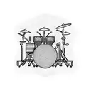 A drum set surrounded by musical notes tattoo design idea