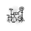 A drum set surrounded by musical notes tattoo design idea