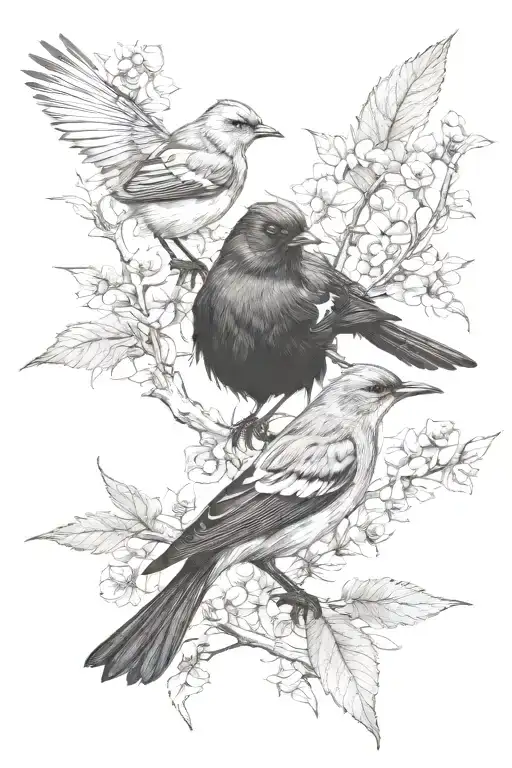 one blackbird and one wagtail tattoo design idea