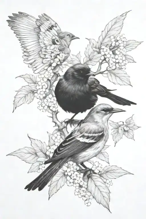  a tatto of one blackbird and one wagtail tattoo design idea