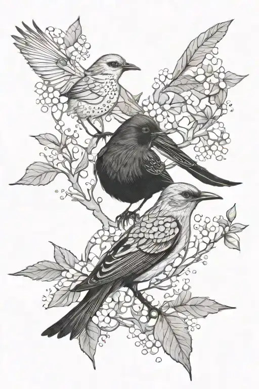  a tatto of a blackbird and a wagtail tattoo design idea